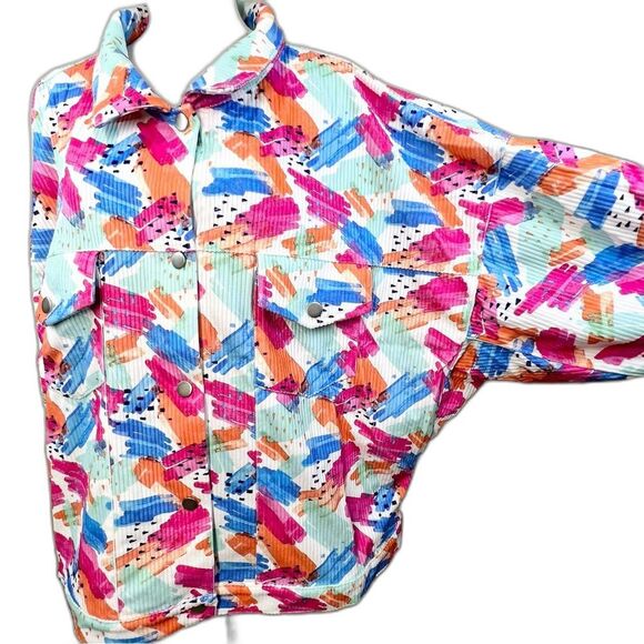 NWT Emily Wonder Corduroy Button Down Shacket Brush Stroke Print 2X - Picture 4 of 10